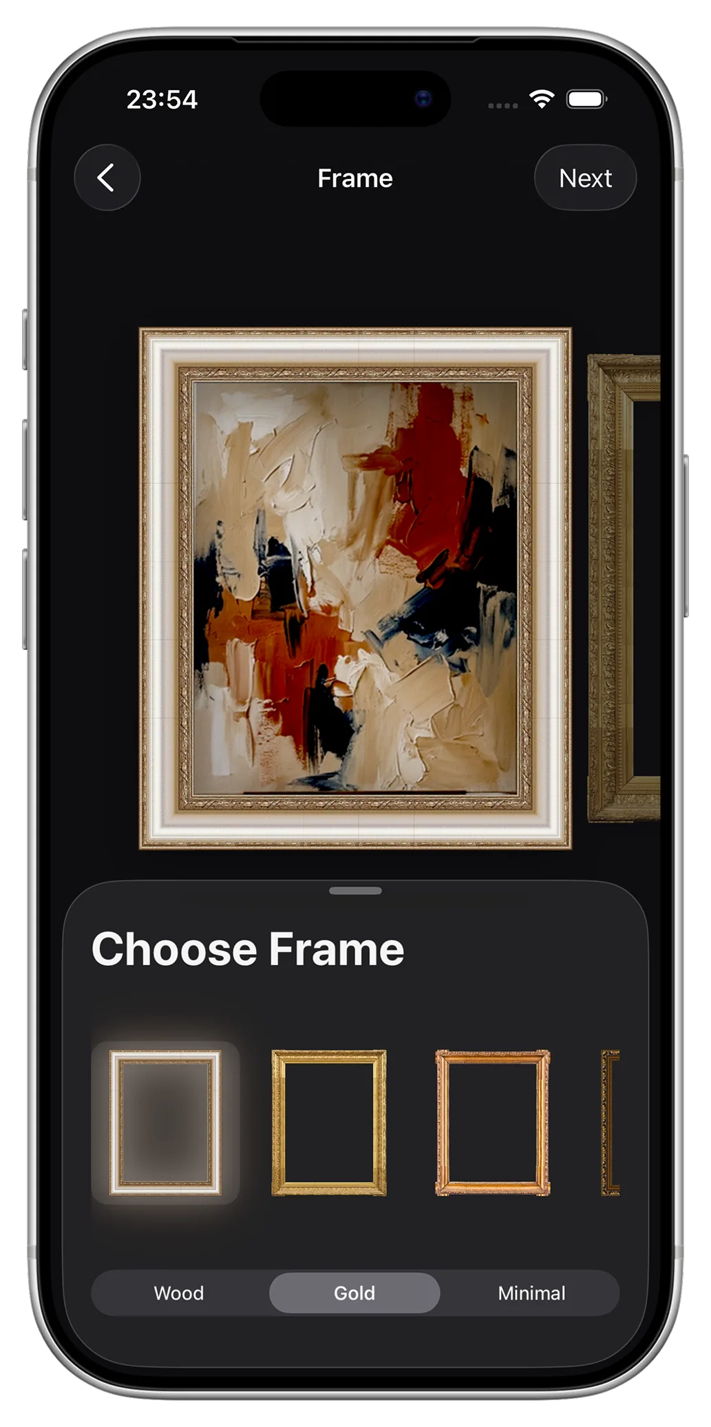 Frame selection screen